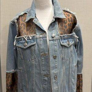 Jean bomber with leopard detail